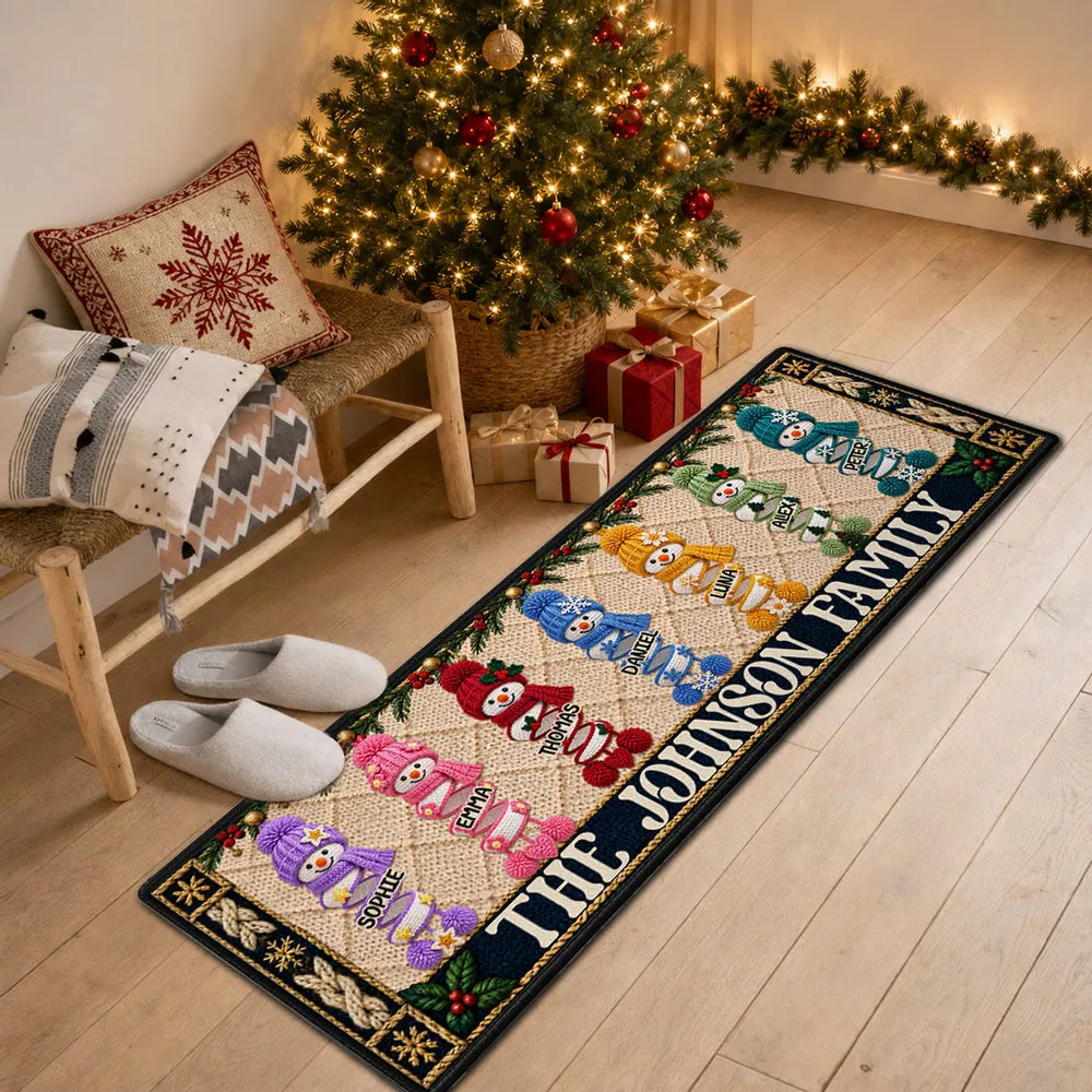 Personalized Snowman Family Standard Doormat, Colorful Christmas Entryway Decor, Unique Gift for Family