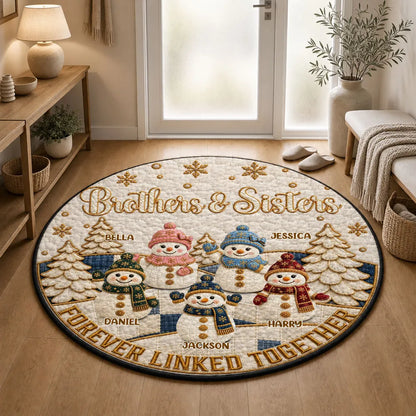 Forever Linked Together Round Quilted Mat, Personalized Sibling Decor, Creative Family Gift with Snowmen