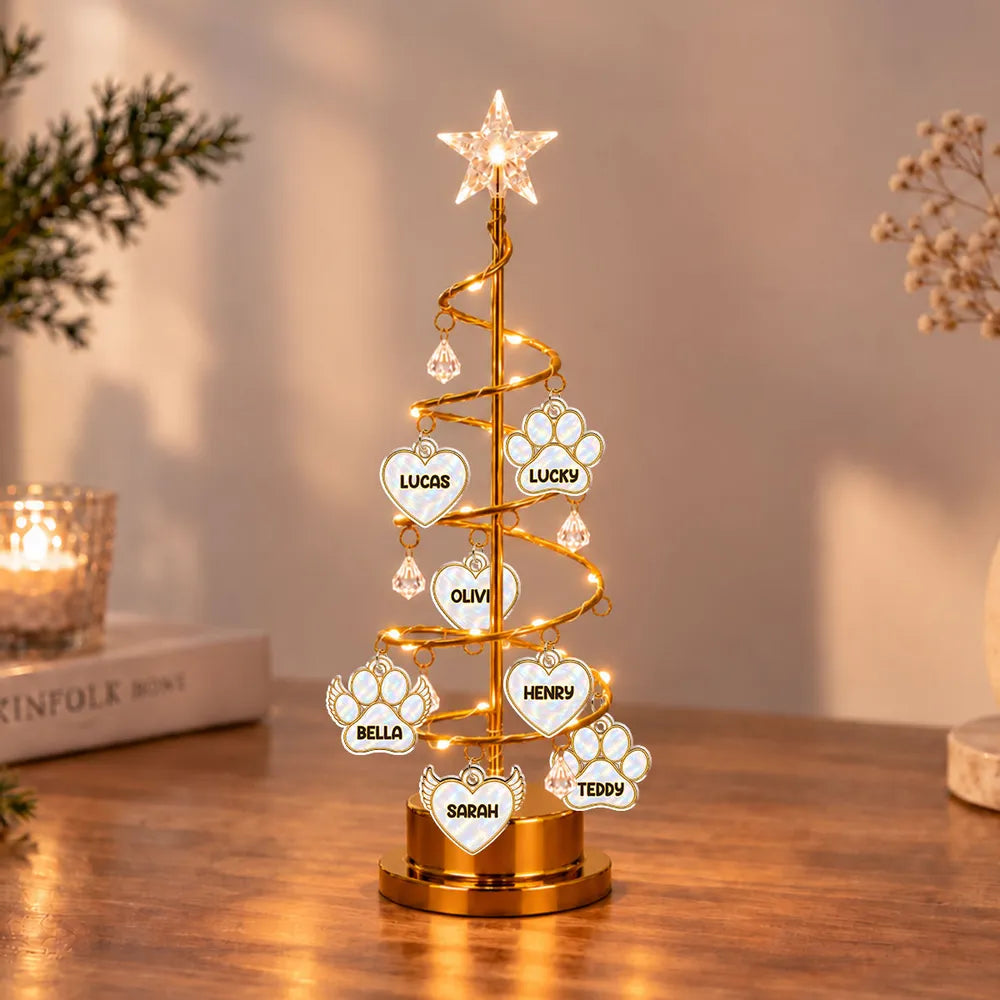 Personalized Spiral Christmas Tree Table Lamp, Warm Gold Heart Display, Unique Family Gift