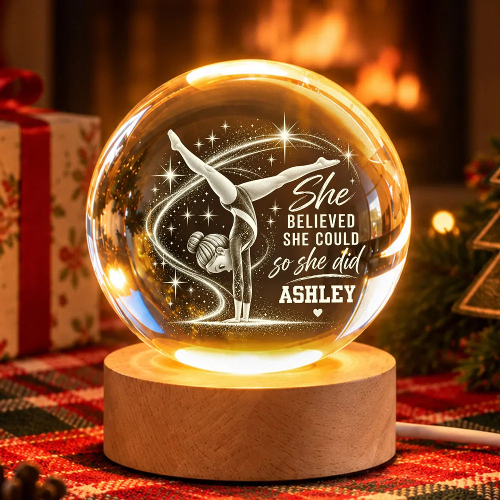 Personalized Globe Lamp with Handstand Gymnast, Warm Amber Unique Gift for Young Gymnast