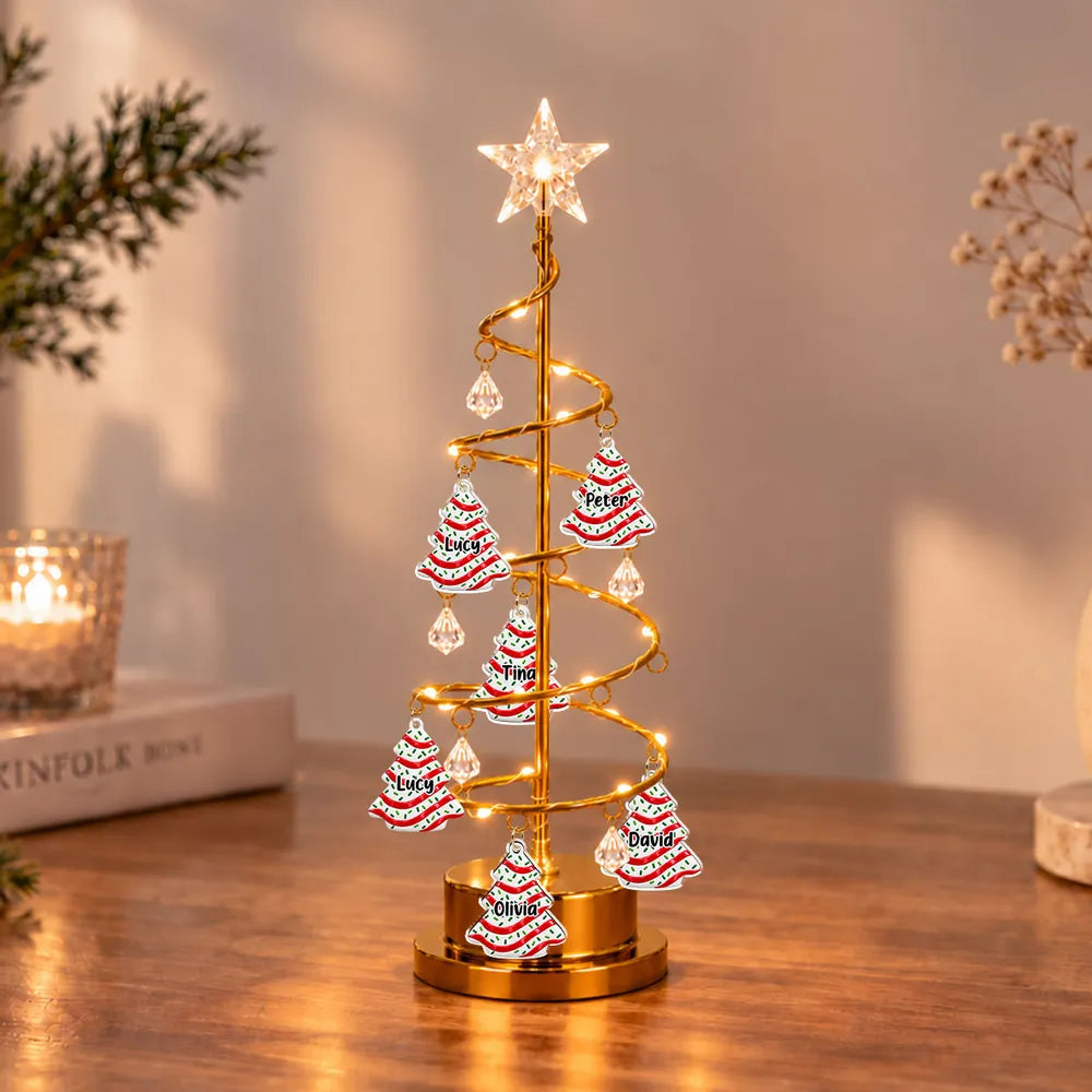 Personalized Spiral Christmas Tree Table Lamp, Warm Gold Family Display, Unique Christmas Gift for Family