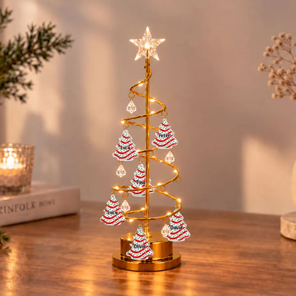Personalized Spiral Christmas Tree Table Lamp, Warm Gold Family Display, Unique Christmas Gift for Family