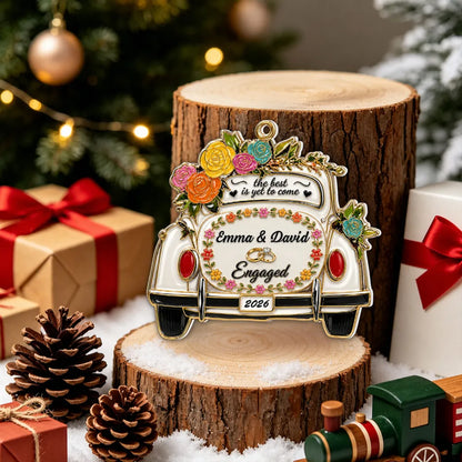 Personalized Acrylic Ornament with Floral Wedding Car, Unique Christmas Gift for Newlyweds