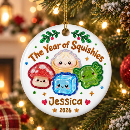 Personalized Ceramic Ornament, Cheerful Squishy Characters on a Glowing Tree, Creative Gift for Family