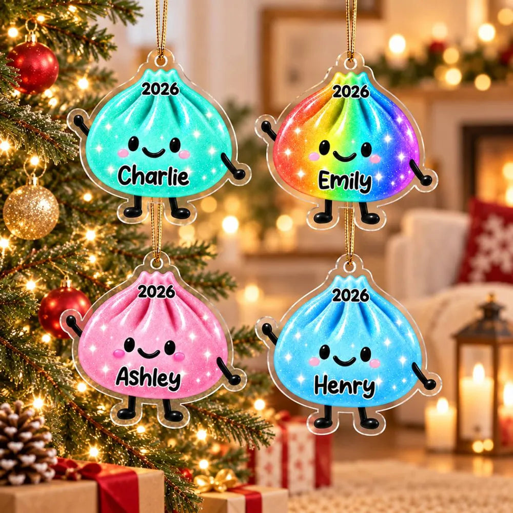 Personalized Acrylic Ornament, Cute Smiling Dumpling in Bright Colors, Unique Christmas Gift for Kids