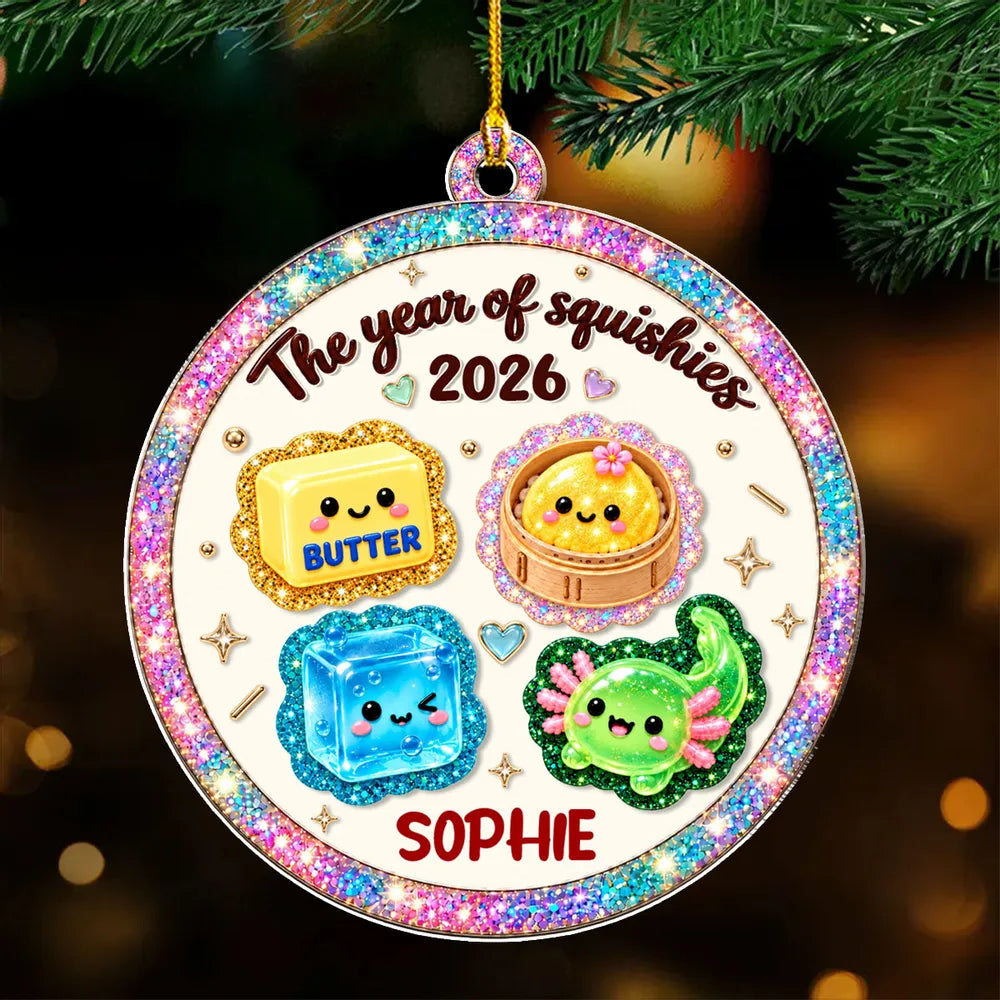 Personalized Acrylic Ornament, Cute Glitter Look Keepsake for a Lit Christmas Tree, Creative Gift for Squishy Fans