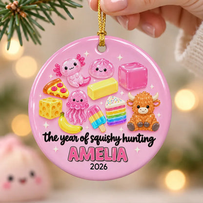 Personalized Ceramic Ornament, Pink Squishy Character Collection, Unique Christmas Gift for Kids and Grandkids