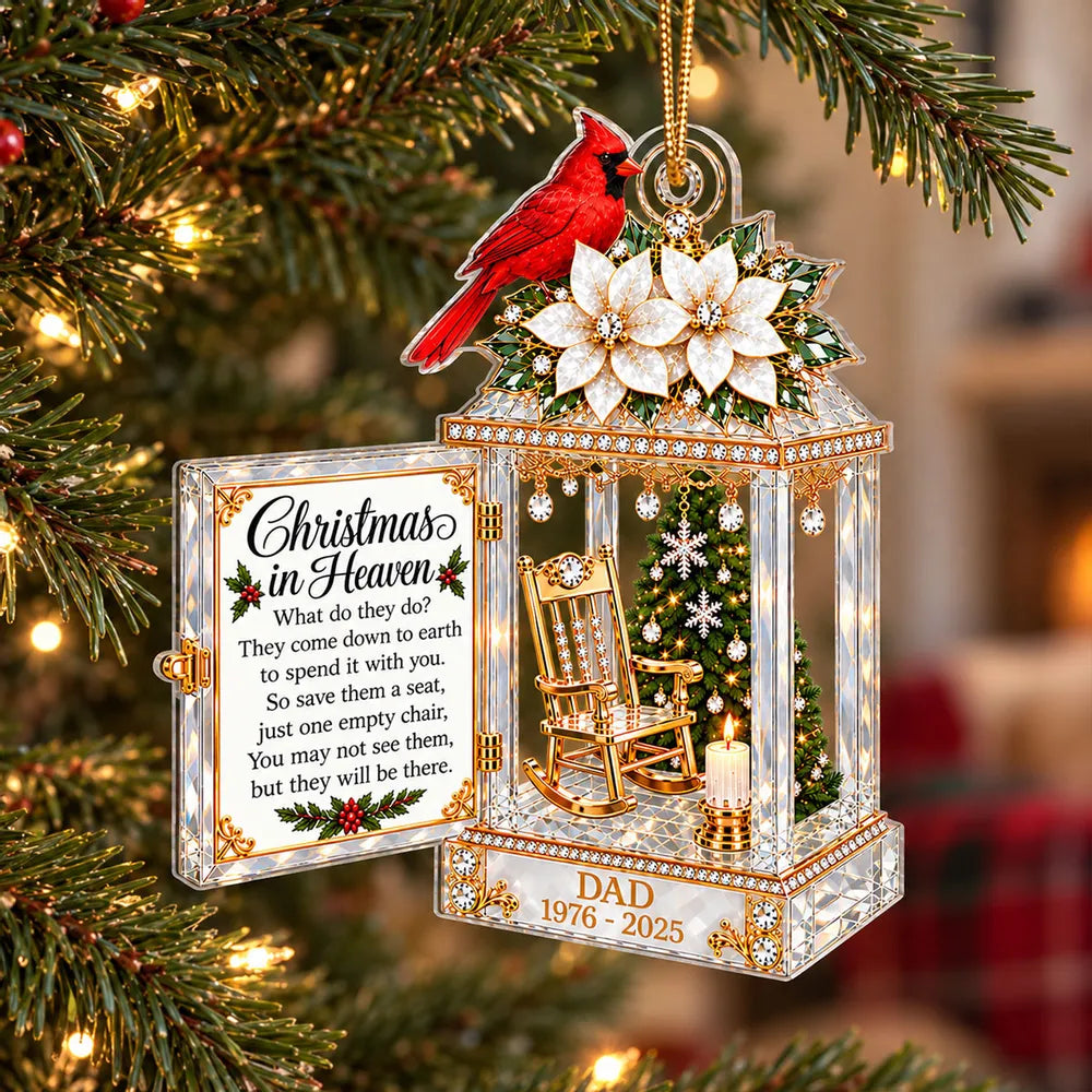 Christmas in Heaven Acrylic Ornament with Empty Chair, Personalized Creative Remembrance Gift for Family