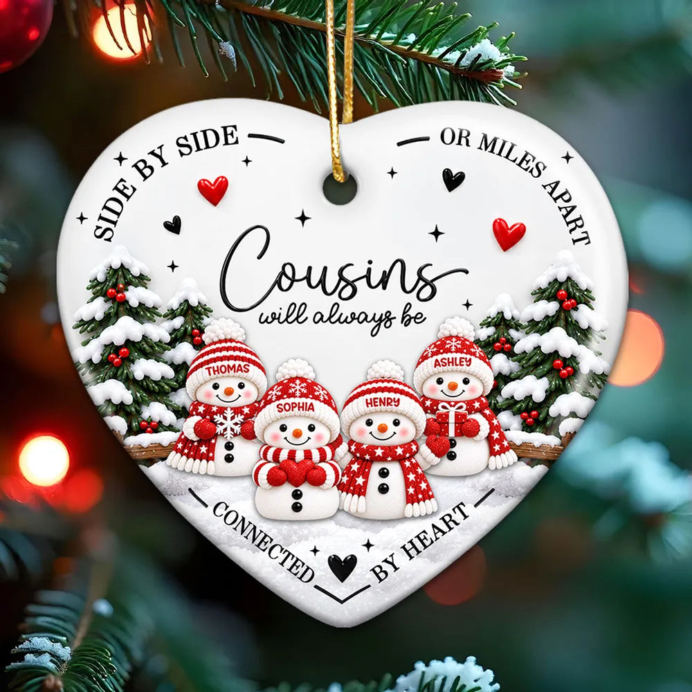 Ceramic Heart Ornament, Cousins Connected by Heart, Personalized Keepsake and Creative Gift for Cousins