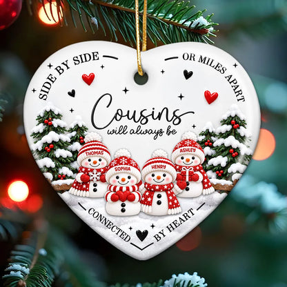 Ceramic Heart Ornament, Cousins Connected by Heart, Personalized Keepsake and Creative Gift for Cousins