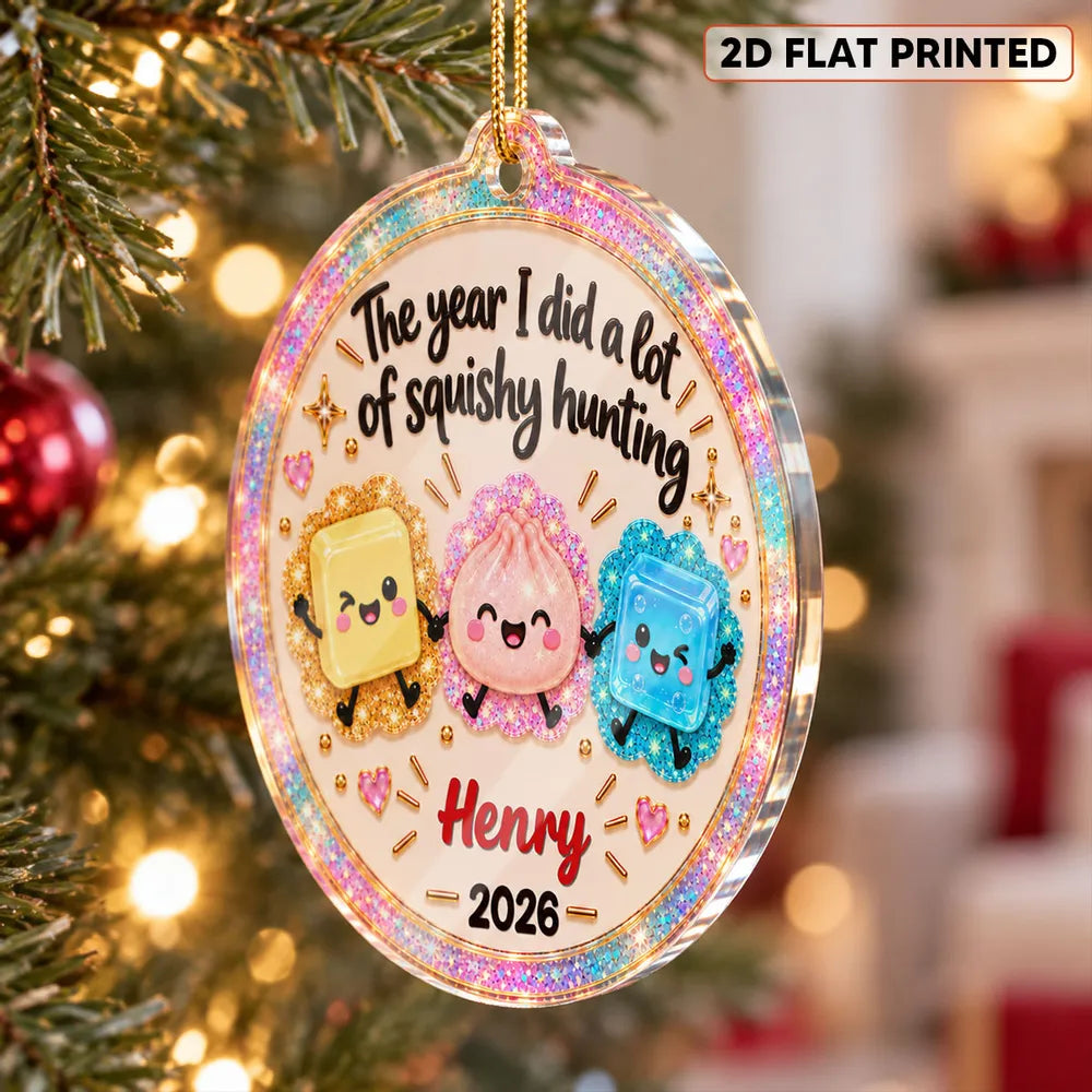 Personalized Acrylic Ornament, Colorful Squishy Hunting Design for Christmas Trees, Unique Gift for Kids