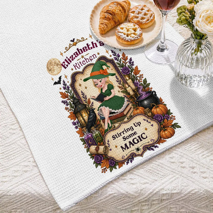 You're Going in the Soup Personalized Kitchen Towel, Whimsical Witch Art, Creative Halloween Gift for Friends