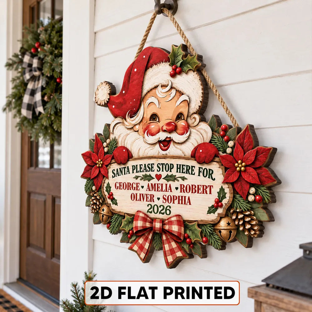 Personalized Wooden Sign with Vintage Santa Holding a Family Message, Unique Christmas Gift for Grandparents