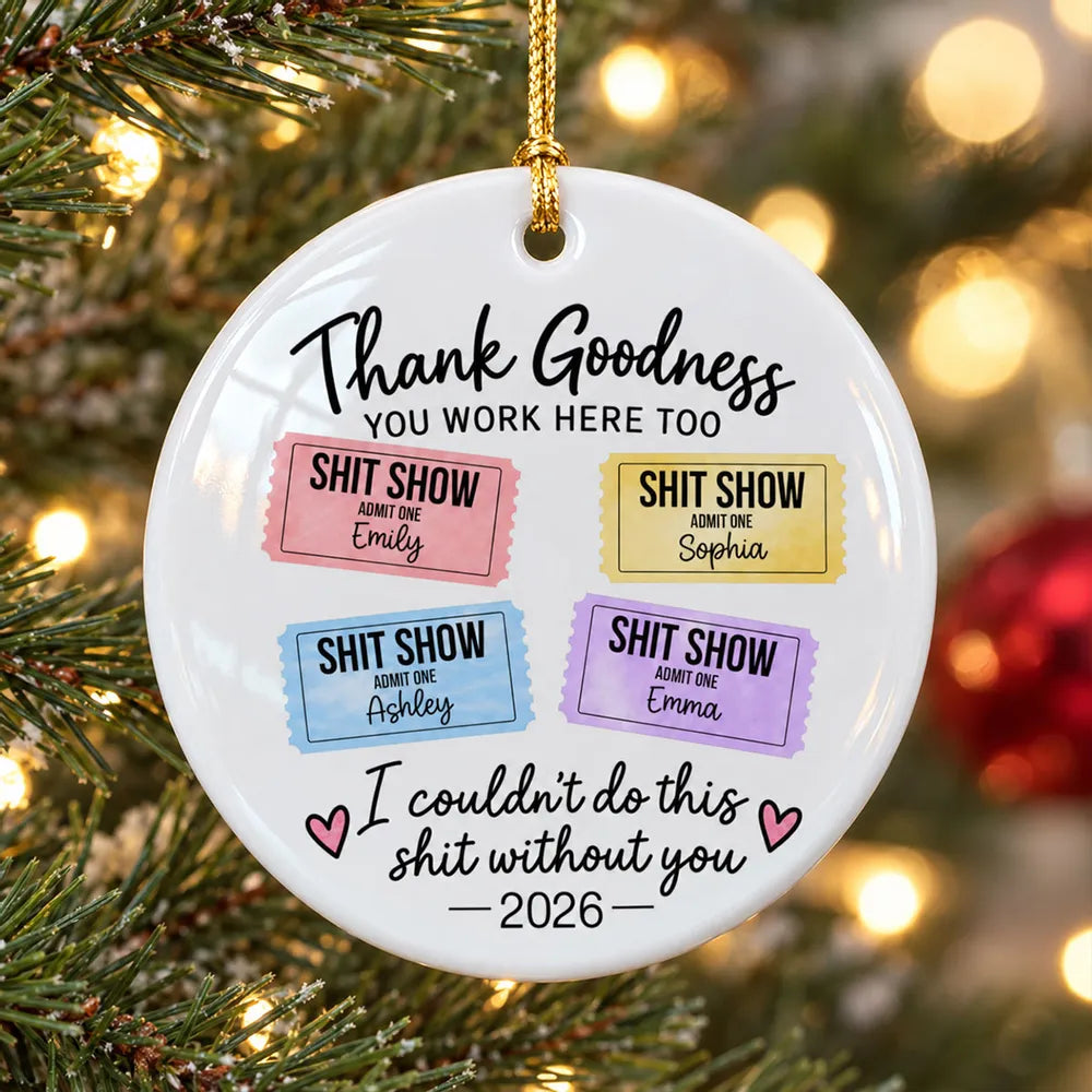 Personalized Ceramic Ornament with Colorful Office Tickets, Hanging Christmas Tree Decor, Unique Coworker Gift