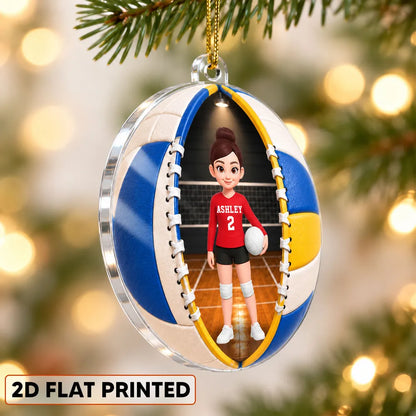 Personalized Volleyball Acrylic Ornament, Cute Player Holding Ball on Court, Creative Gift for Volleyball Families