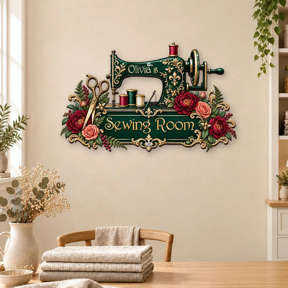 Shaped Metal Sign, Personalized Floral Sewing Room Decor, Creative Gift for Mom, Grandma or a Quilter