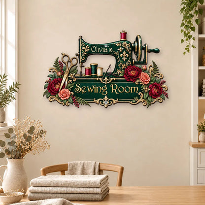 Shaped Metal Sign, Personalized Floral Sewing Room Decor, Creative Gift for Mom, Grandma or a Quilter
