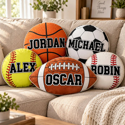 Personalized Sports Ball Shaped Pillow, Bright Couch Accent for Kids to Hug, Unique Gift for Young Athletes