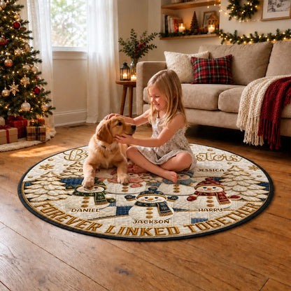 Forever Linked Together Round Quilted Mat, Personalized Sibling Decor, Creative Family Gift with Snowmen
