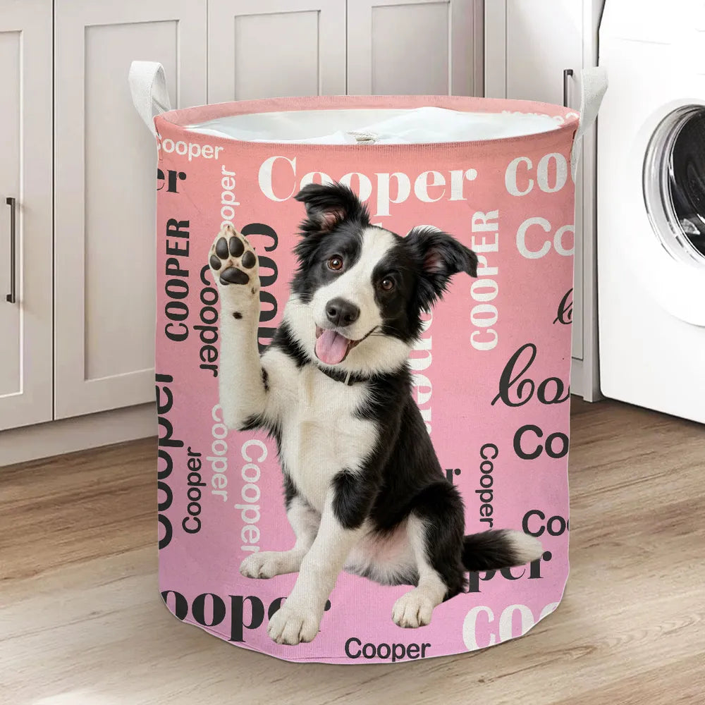 Personalized Round Waterproof Storage Basket, Waving Dog Portrait Organizer, Unique Gift for Pet Owners