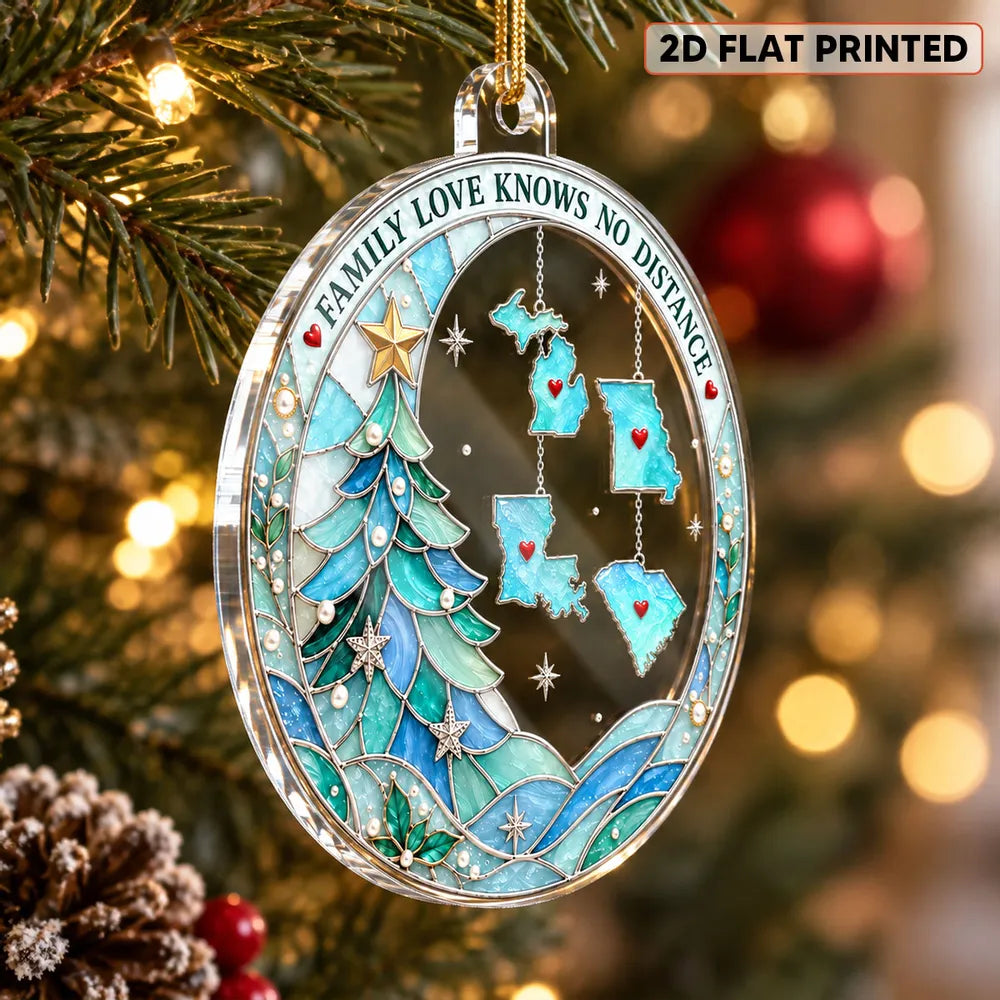 Personalized Acrylic Ornament, Stained Glass Family Map Christmas Tree Decor, Unique Gift for Family
