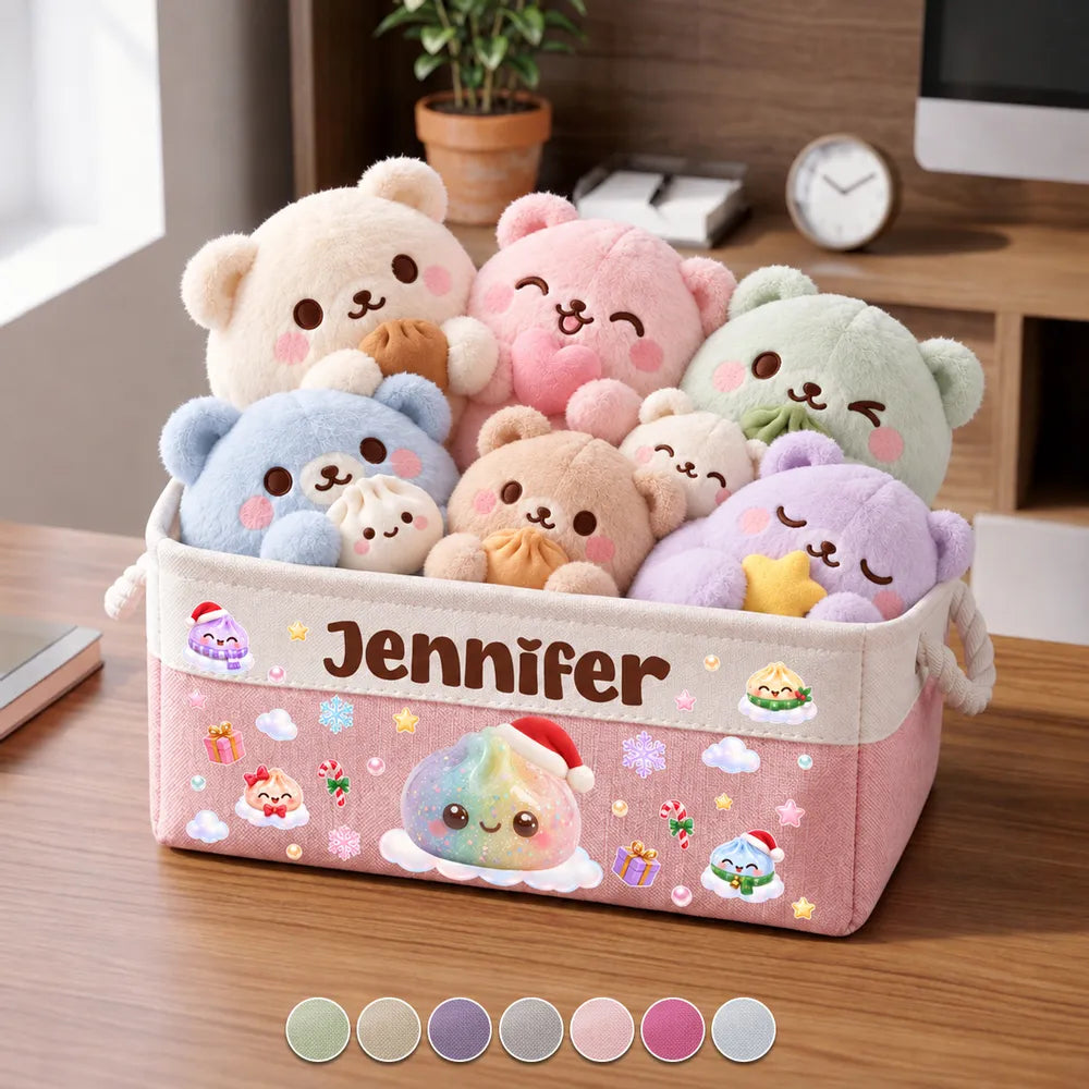 Personalized Rope Basket with Pastel Christmas Dumplings, Unique Toy Storage Gift for Kids