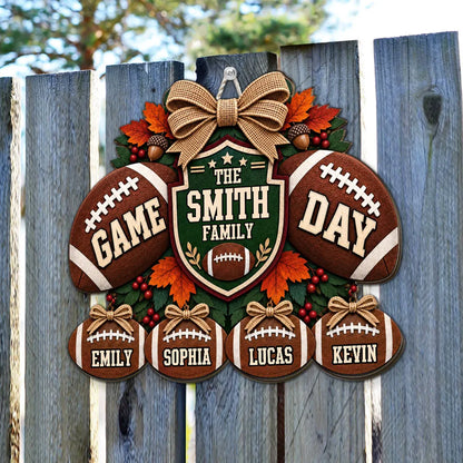 Family Huddle Wooden Sign, Personalized Football Door Accent, Creative Gift for Football Fans