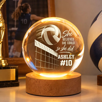 Volleyball Globe Lamp, Personalized She Believed Design, Creative Gift for Daughter, Teammate or Player