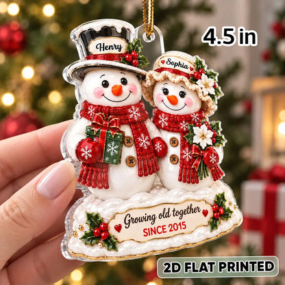 Personalized Acrylic Ornament, Snowman Couple Growing Old Together, Unique Christmas Gift for Partners