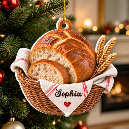 Personalized Acrylic Ornament, Sourdough Bread Basket & Wheat on a Christmas Tree, Unique Gift for Home Bakers