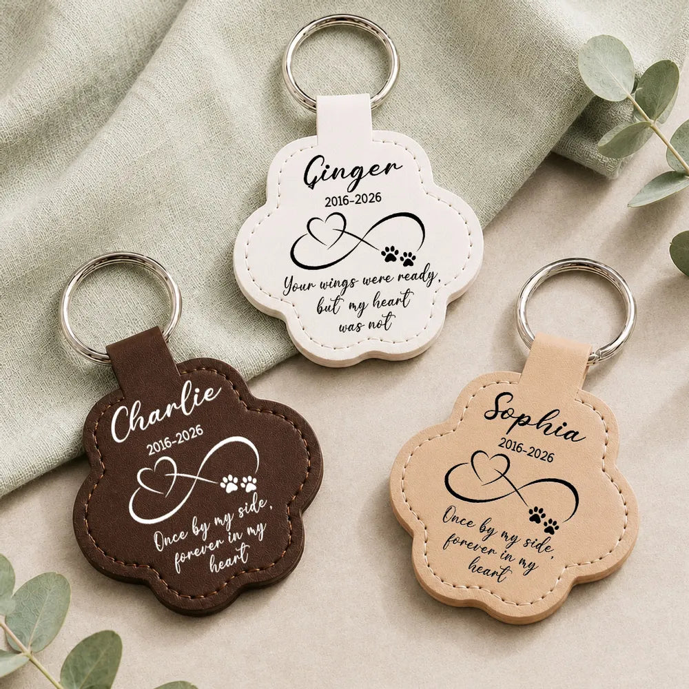Leather Pet Fur Keepsake Keychain, Personalized Once by My Side Memorial, Creative Sympathy Gift for Pet Owners