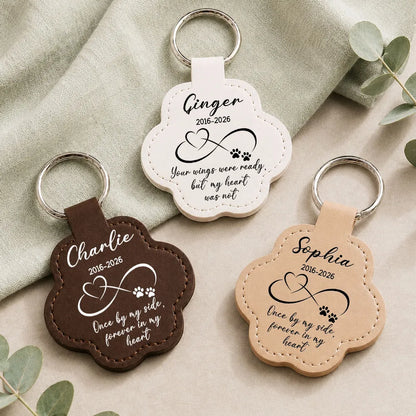 Leather Pet Fur Keepsake Keychain, Personalized Once by My Side Memorial, Creative Sympathy Gift for Pet Owners