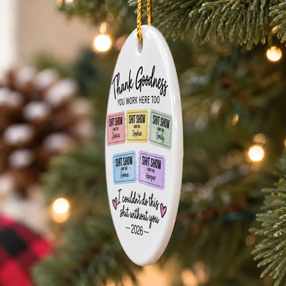 Personalized Ceramic Ornament with Colorful Office Tickets, Hanging Christmas Tree Decor, Unique Coworker Gift