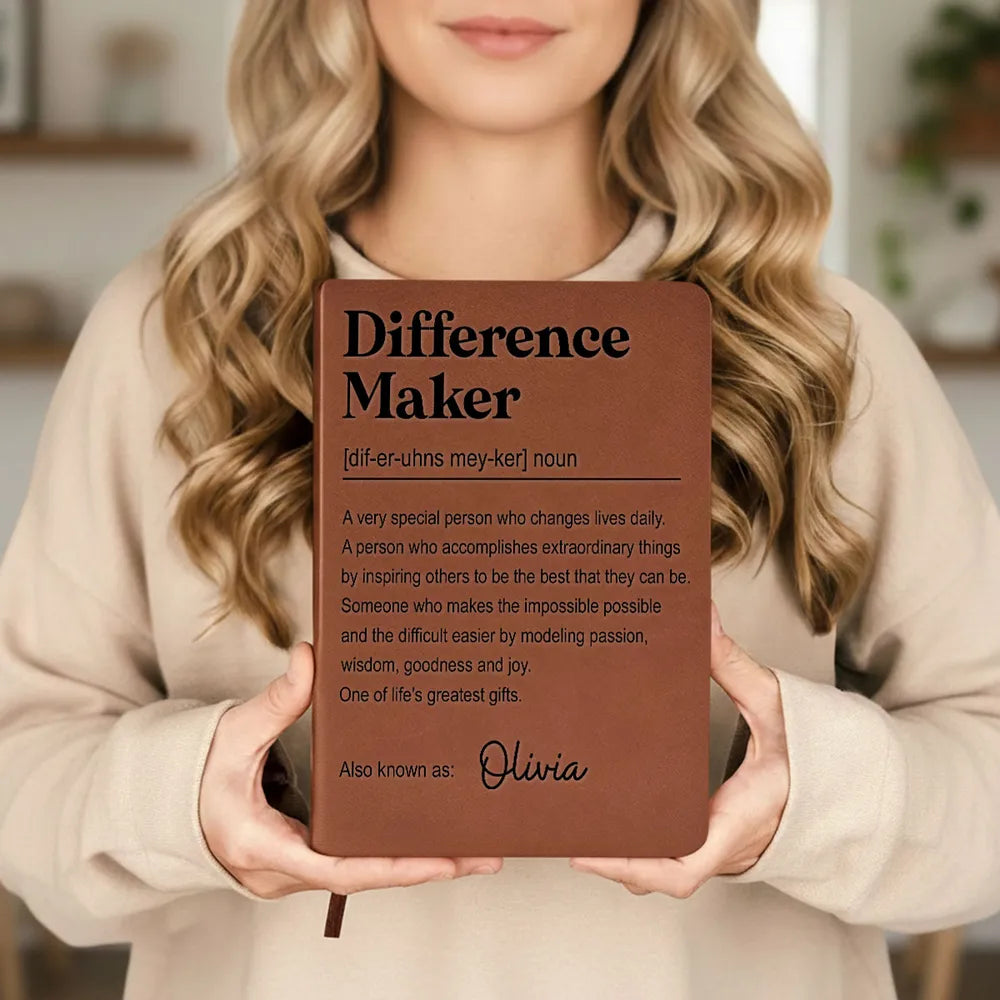 Personalized Leather Journal, Difference Maker Quote, Unique Gift for Teacher, Mentor or Coworker