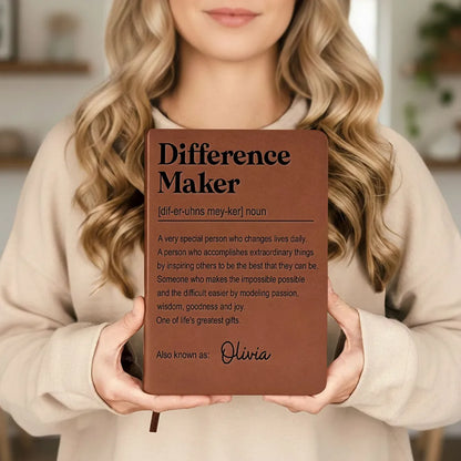 Personalized Leather Journal, Difference Maker Quote, Unique Gift for Teacher, Mentor or Coworker