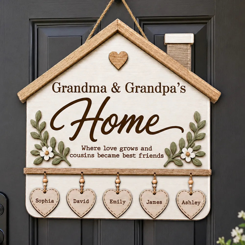 Personalized Grandma and Grandpa Wooden Sign, Where Love Grows Family Keepsake, Creative Gift for Grandparents
