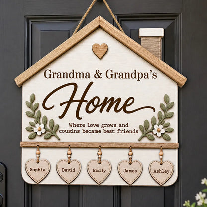 Personalized Grandma and Grandpa Wooden Sign, Where Love Grows Family Keepsake, Creative Gift for Grandparents