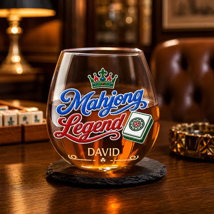 Personalized Mahjong Wine Glass, Crown and Tile Game Night Design, Creative Gift for a Friend