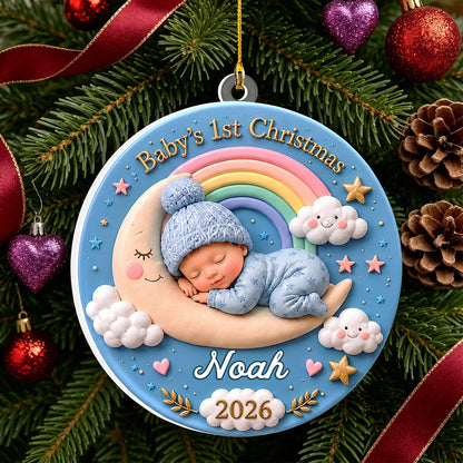 Personalized Baby’s First Christmas Ornament, Faux 3D Effect 2D Printed Acrylic Keepsake, Custom Name & Year Gift for New Parents