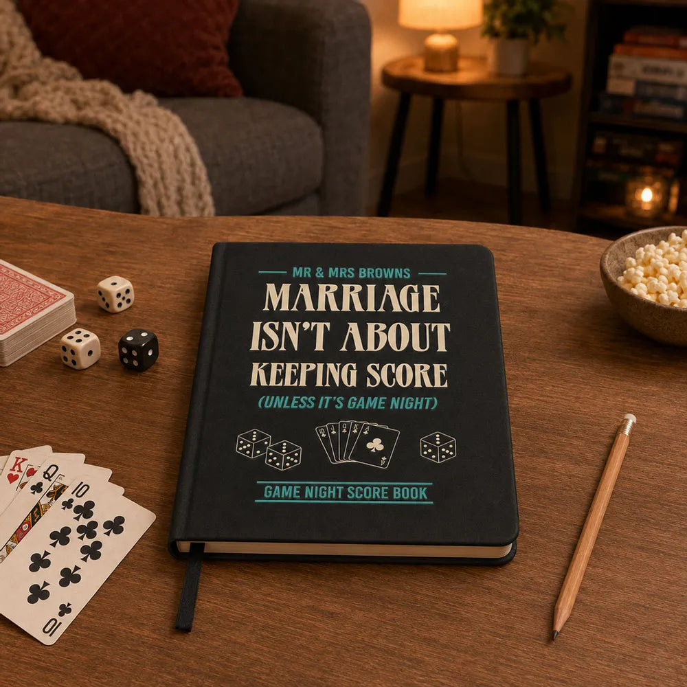 Leather Journal, Personalized Marriage Isn't About Keeping Score Quote, Warm Brown Creative Gift for Husband & Wife