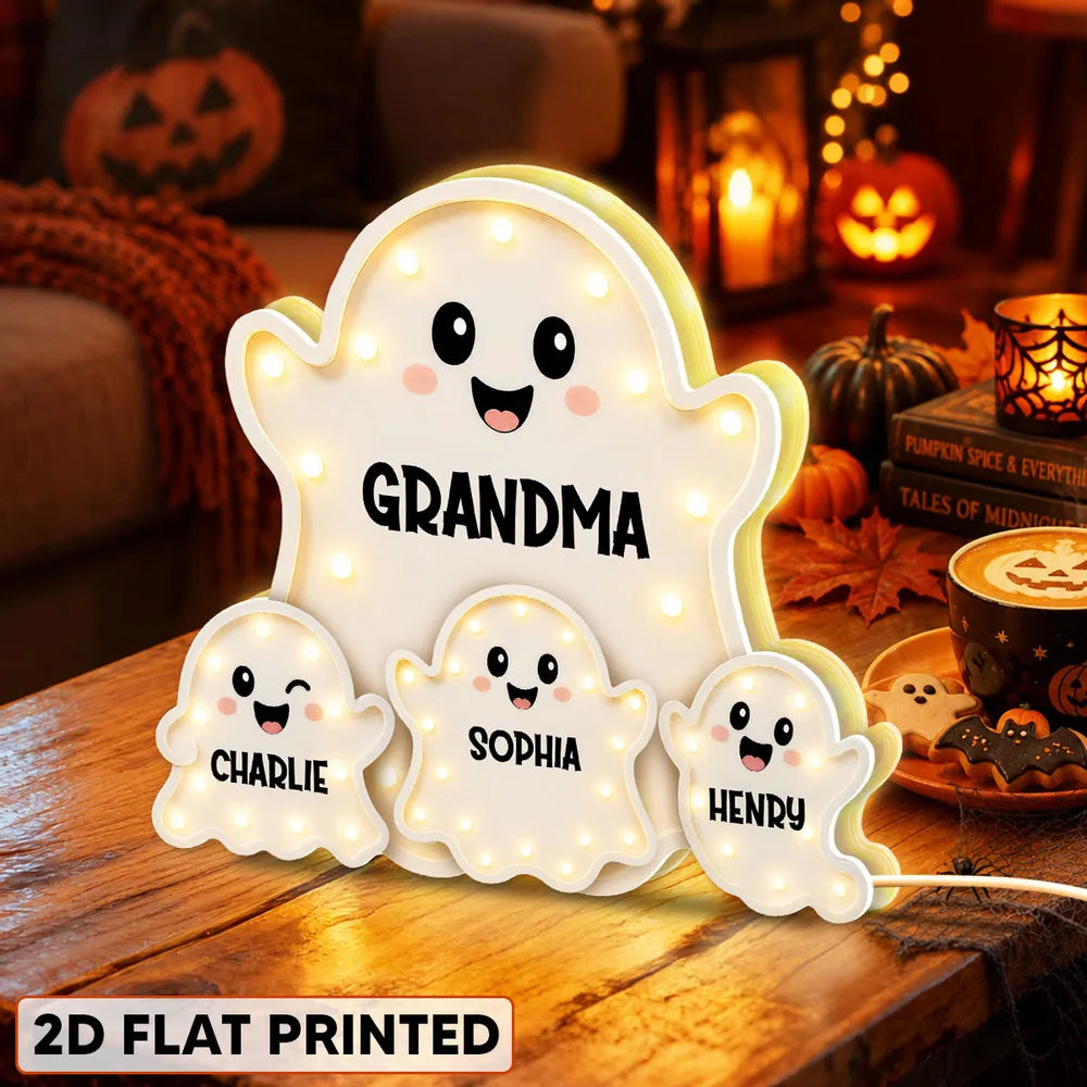 Personalized Acrylic Light Box, Cute Ghost Family Halloween Decor, Unique Gift for Grandma