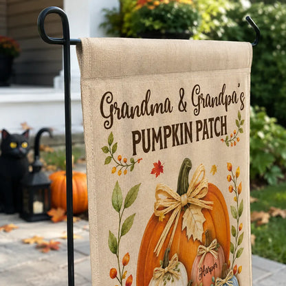 Personalized Garden Flag, Grandma & Grandpa's Pumpkin Patch in Warm Fall Colors, Creative Grandparents Gift