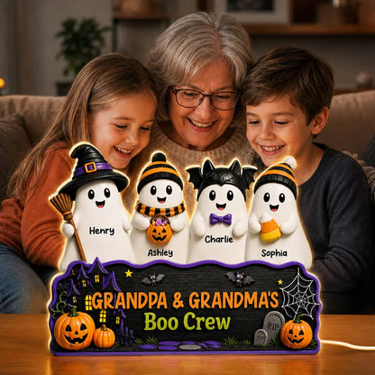 Personalized Acrylic Light Box, Smiling Ghost Boo Crew Halloween Decor, Unique Gift for Grandparents