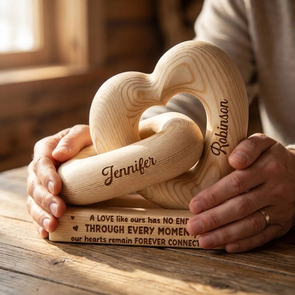 Personalized Heart Sculpture With Base, Intertwined Hearts, Unique Gift for Couples