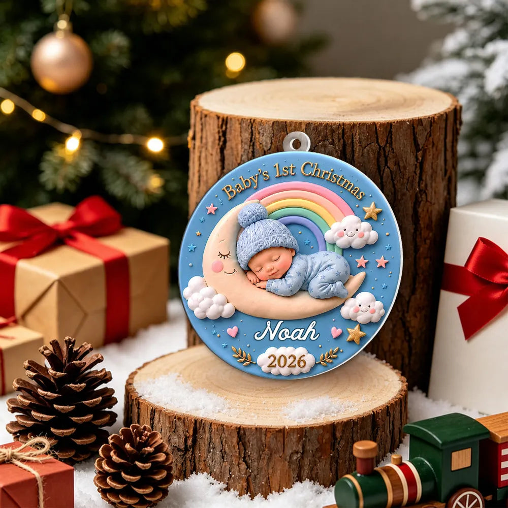 Personalized Baby’s First Christmas Ornament, Faux 3D Effect 2D Printed Acrylic Keepsake, Custom Name & Year Gift for New Parents