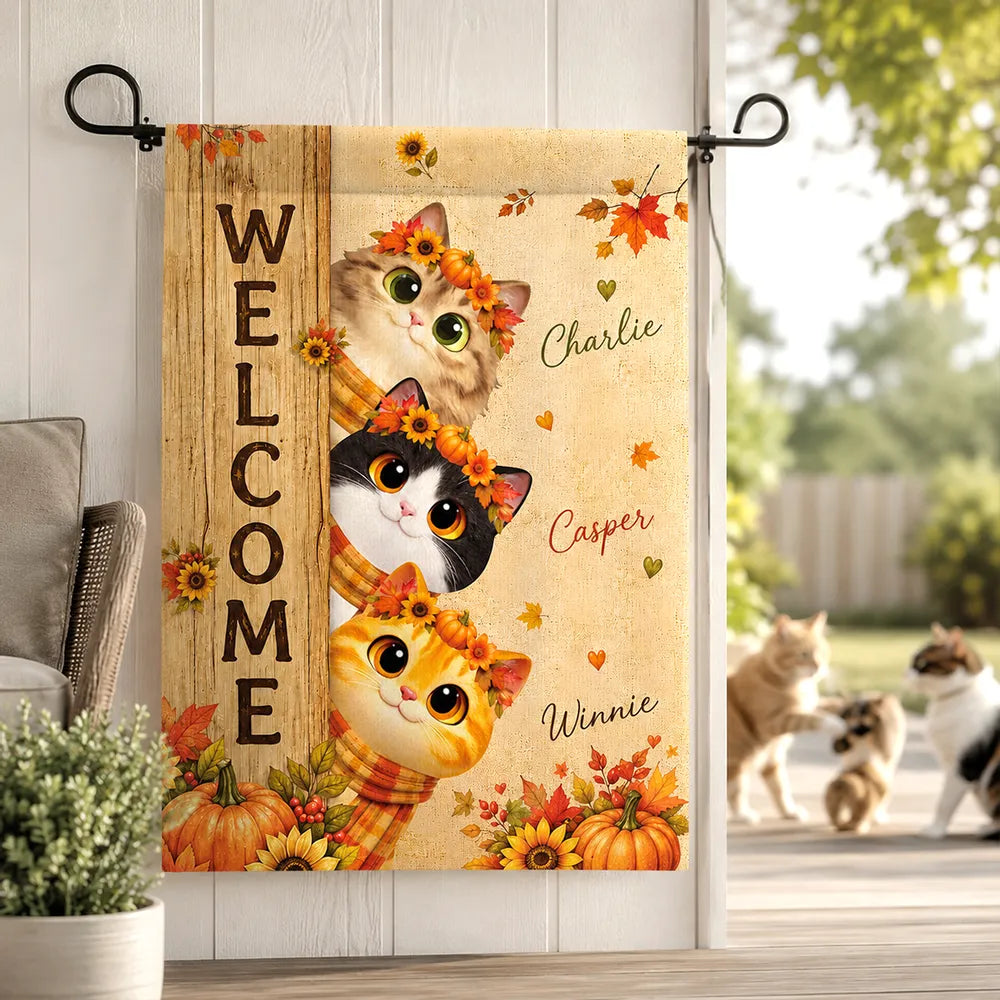 Personalized Garden Flag, Cozy Autumn Welcome for Heartwarming Yard Decor and Creative Gift for Pet Owners