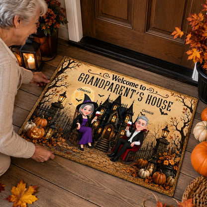 Welcome to Grandparent's House Standard Doormat, Personalized Autumn Scene, Creative Gift for Grandma & Grandpa