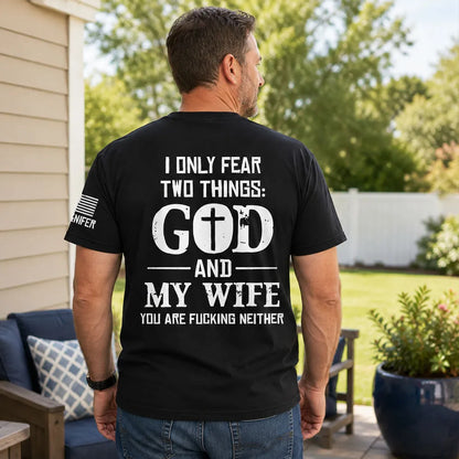 Personalized Dual Print Classic Tee, Bold God and Wife Quote with Sleeve Detail, Unique Gift for Husband
