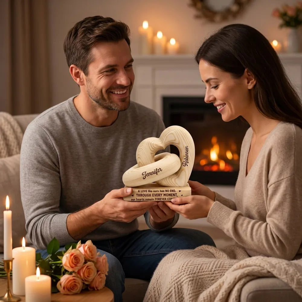 Personalized Heart Sculpture With Base, Intertwined Hearts, Unique Gift for Couples