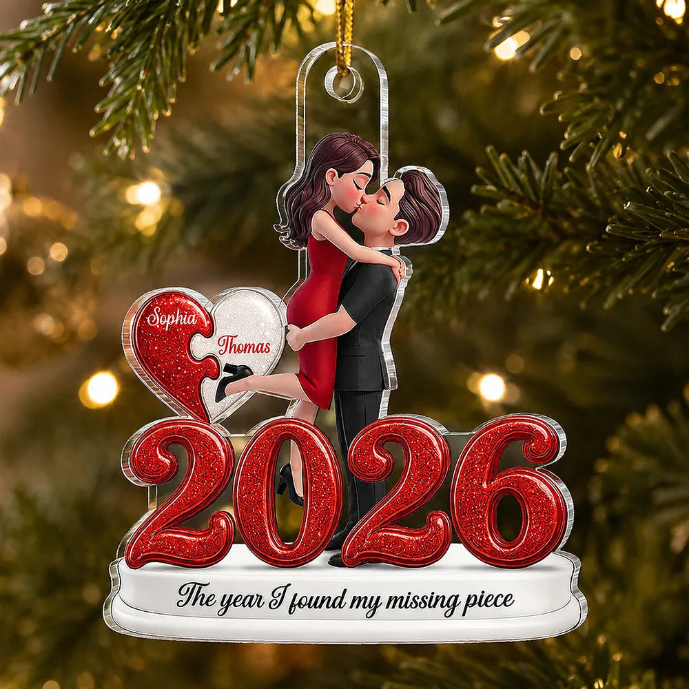 Personalized Acrylic Ornament, Embracing Couple and Missing Piece Quote, Creative Gift for Couples